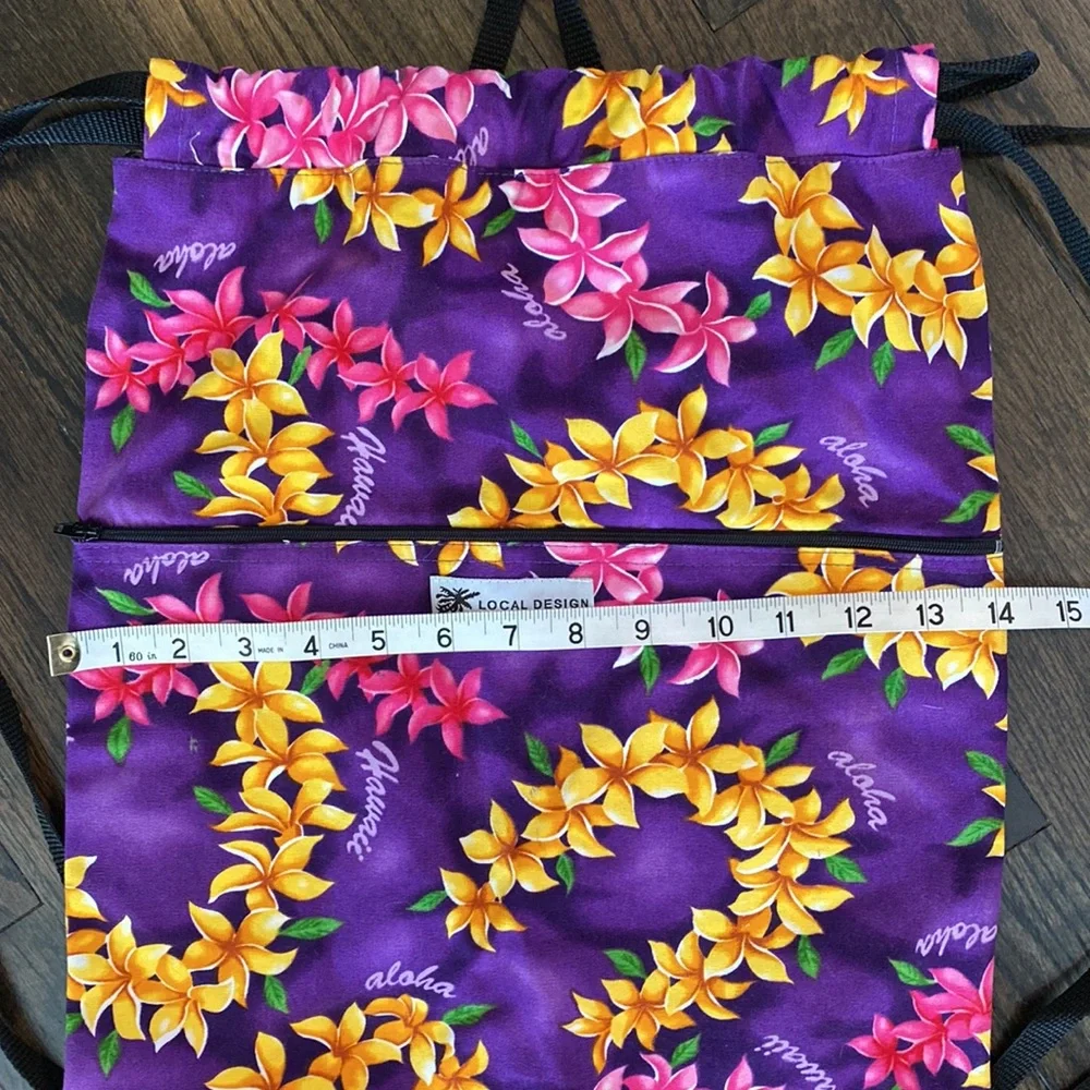 Hawaii String backpack Cinch backpack Purple Floral EUC